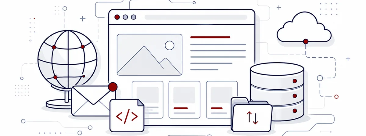 Ilustrácia webhostingu, domény a e-mailových služieb