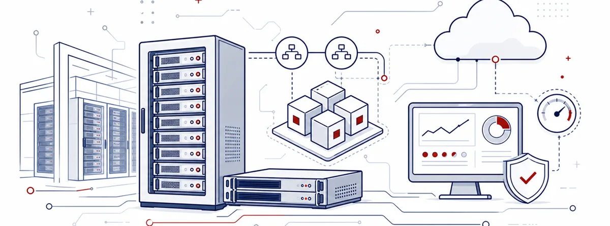 Ilustrácia serverov, virtualizácie a datacentra